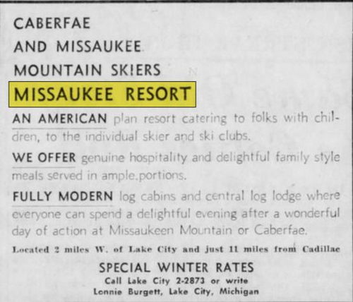 Missaukee Resort - Oct 1964 Ad (newer photo)